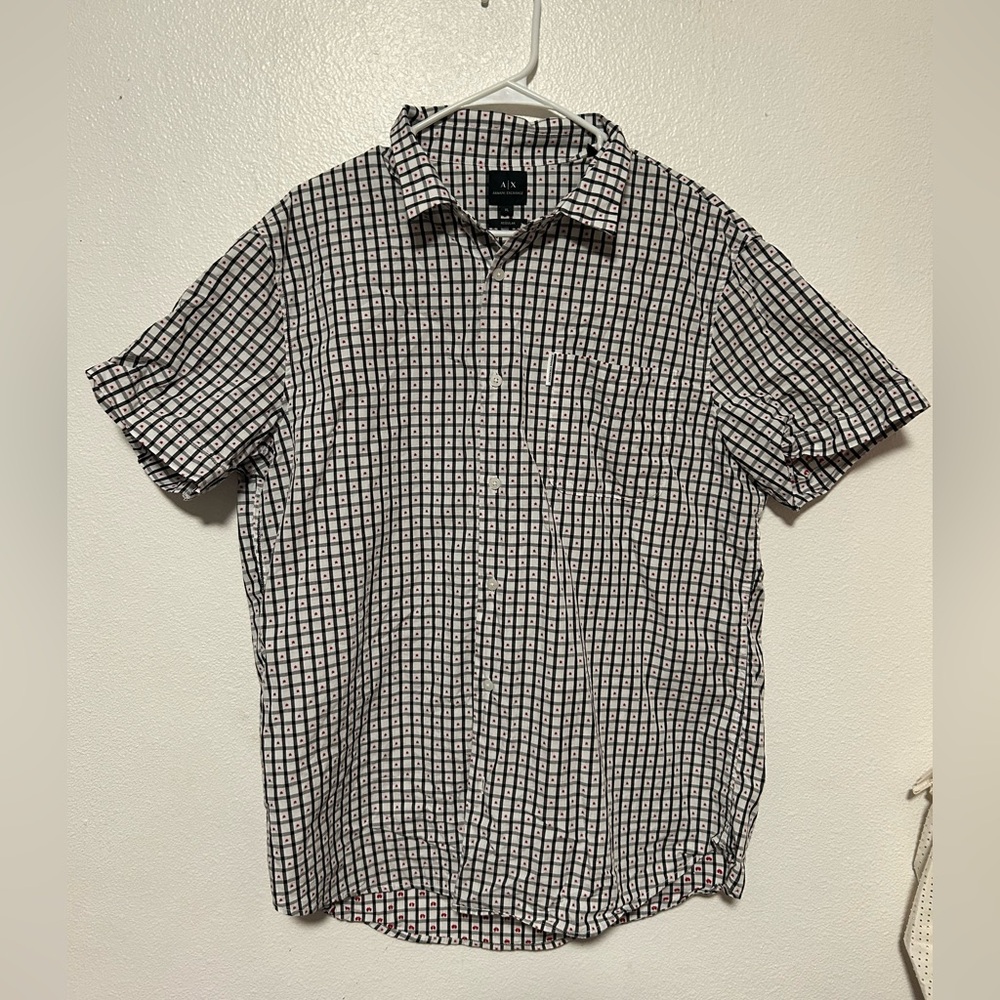 Armani Exchange Black & White Short-Sleeve Grid Button-Down Shirt